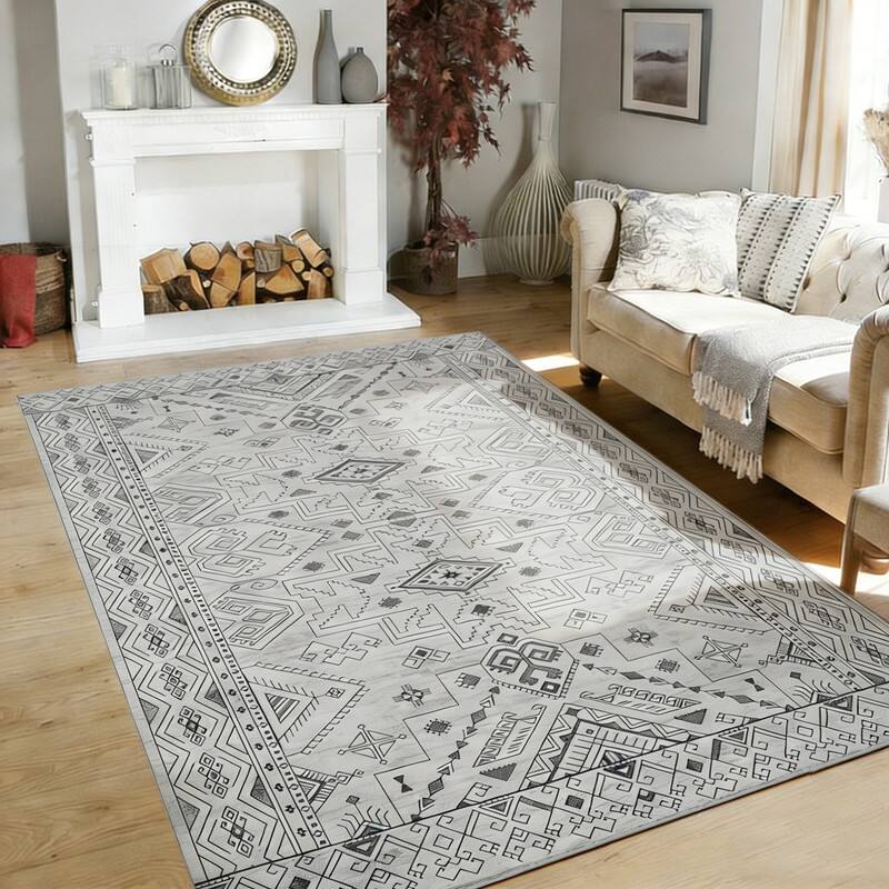 Angle. RYHNUYNE - 5x7 Area Rugs Living Room Rug Washable Vintage Boho Rug No Slip Stain Resistant Soft Carpet Indoor Floor Floral Carpets - Painting.