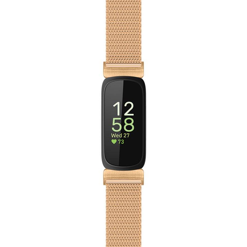 Front. StrapsCo - Mesh Stainless Steel Metal Watch Band Strap For Fitbit Inspire 3 - Rose Gold.