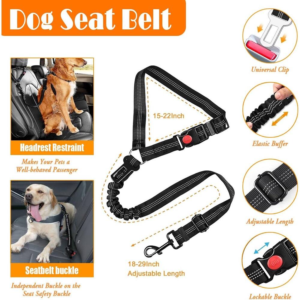 Dog Seat Belt

Headrest Restraint  
Makes Your Pets a Well-behaved Passenger

Seatbelt buckle  
Independent Buckle on the Seat Safety Buckle

Universal Clip

Elastic Buffer

Adjustable Length

15-22Inch

18-29Inch Adjustable Length

Lockable Buckle