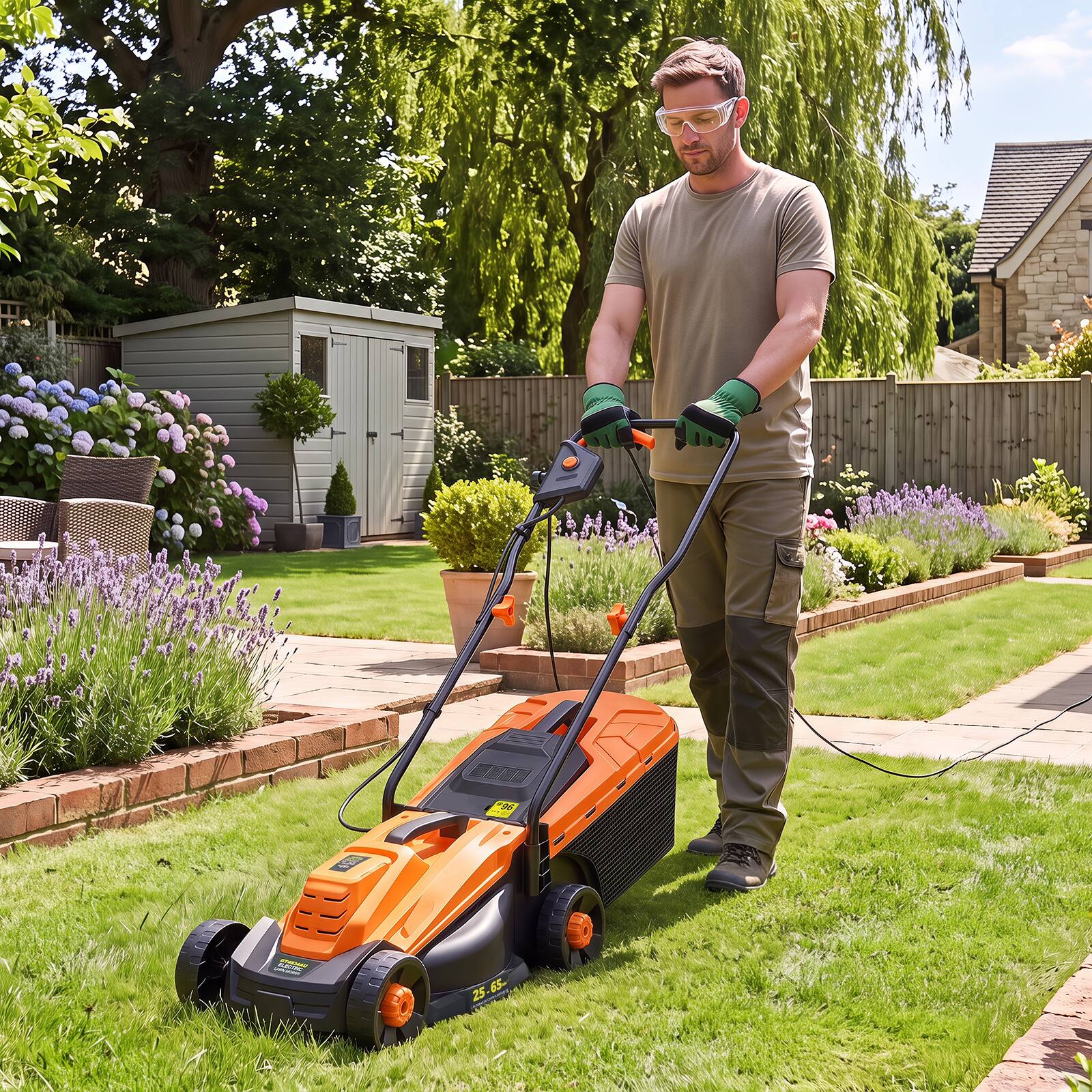 Alt View 1. Costway - Costway Electric Corded Lawn Mower 10-AMP 13-Inch Walk-Behind Lawnmower with Collection Box - Black + Red.