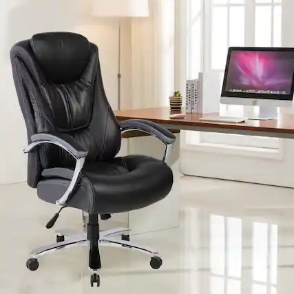Front. HTUTWOO - High Back Office Chair, Adjustable Height PU Leather Desk Chair, 300LBS Capacity for Home Office & Executive Workspace - Black.