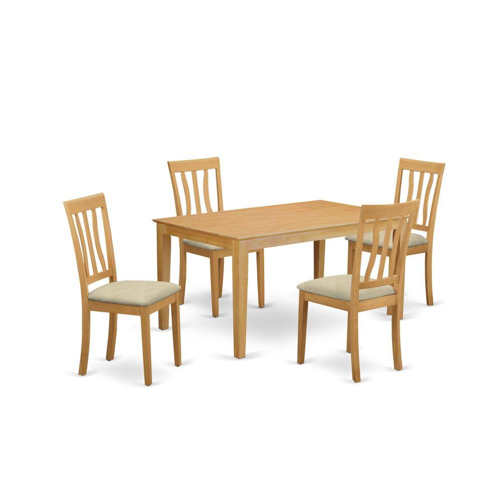 Back. East West Furniture - CAAN5-OAK-C 5 Pc Dinette Table set - Kitchen dinette Table and 4 Dining Chairs - Oak.