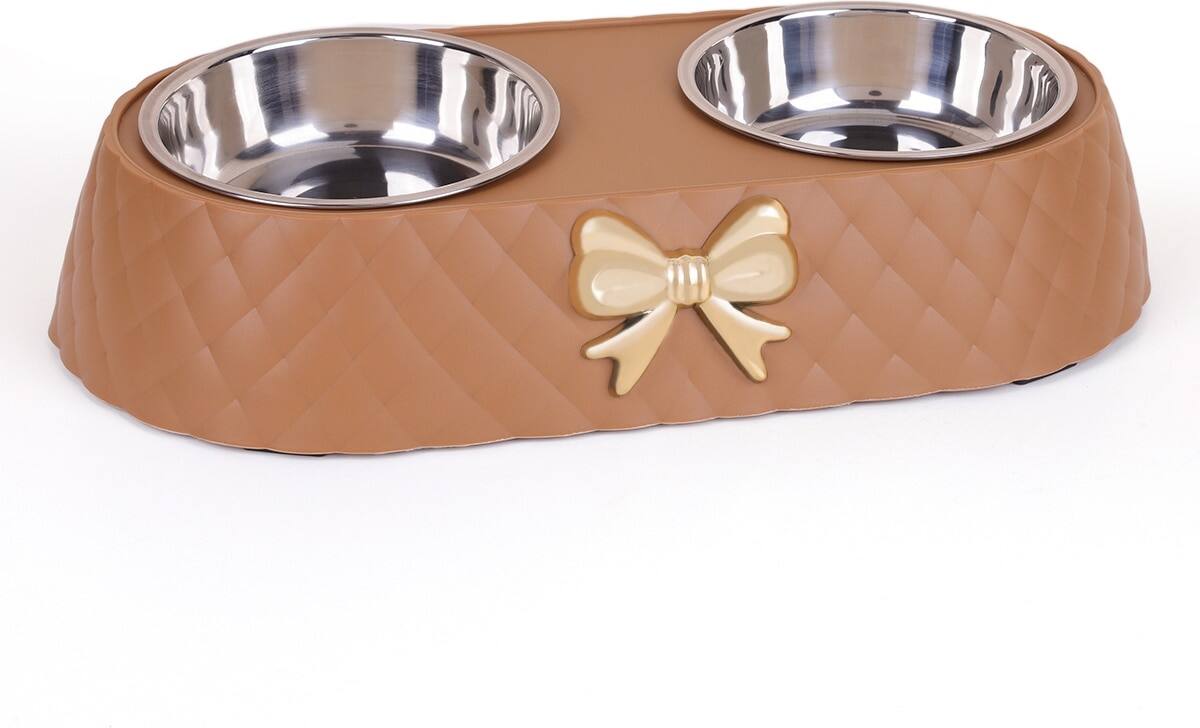 Supet - Bow Stainless Steel Cat Double Bowl - Brown price history on PriceWatchPro