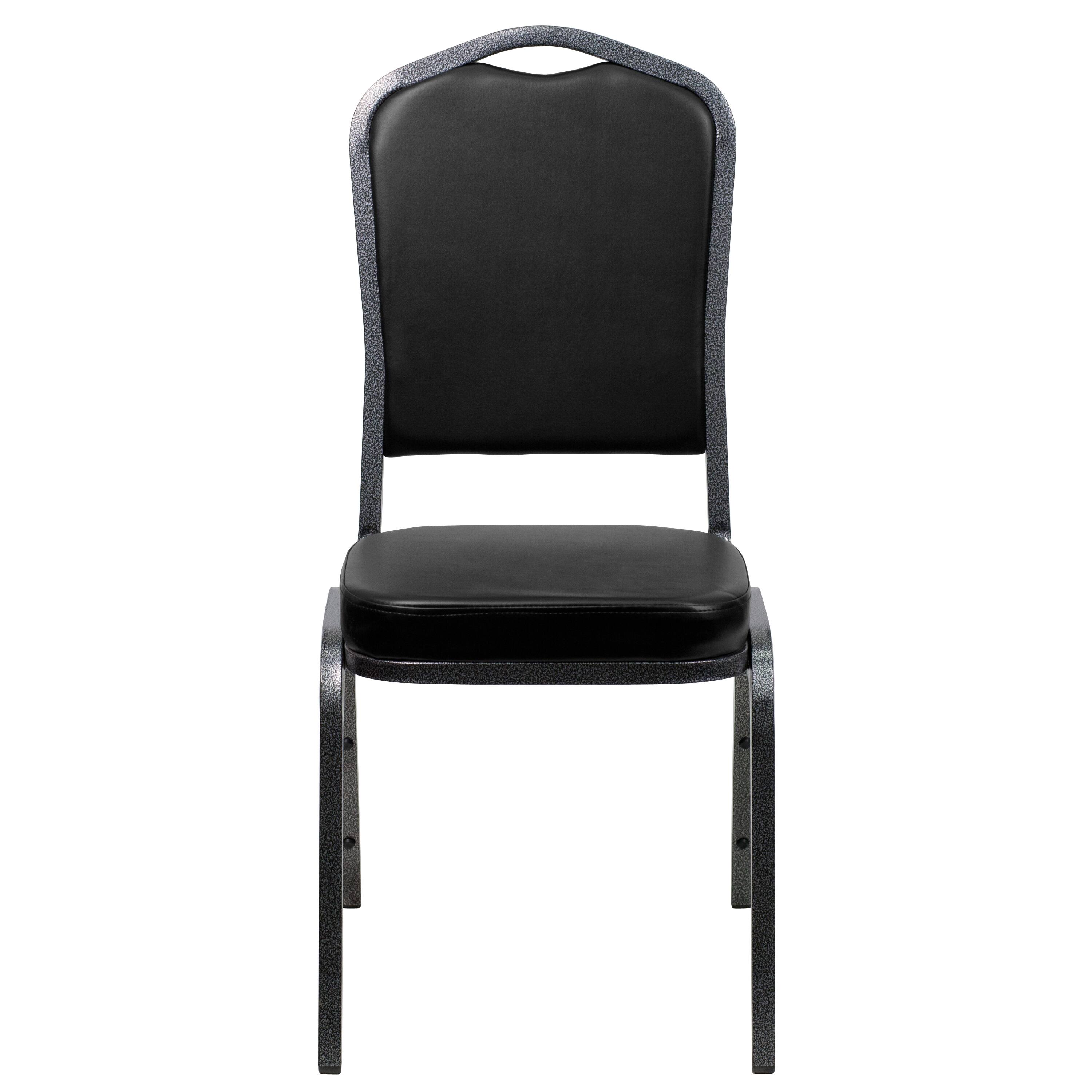 Alt View 7. Emma + Oliver - Crown Back Stacking Banquet Dining Chair - Black Vinyl/Silver Vein Frame.