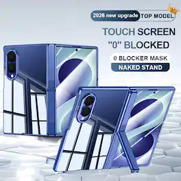 Dteck - For Samsung Galaxy Z Fold8 Clear Case Shockproof Fold Kickstand Hinge Protection Cover Built-in Screen Protector - Blue(clear film)