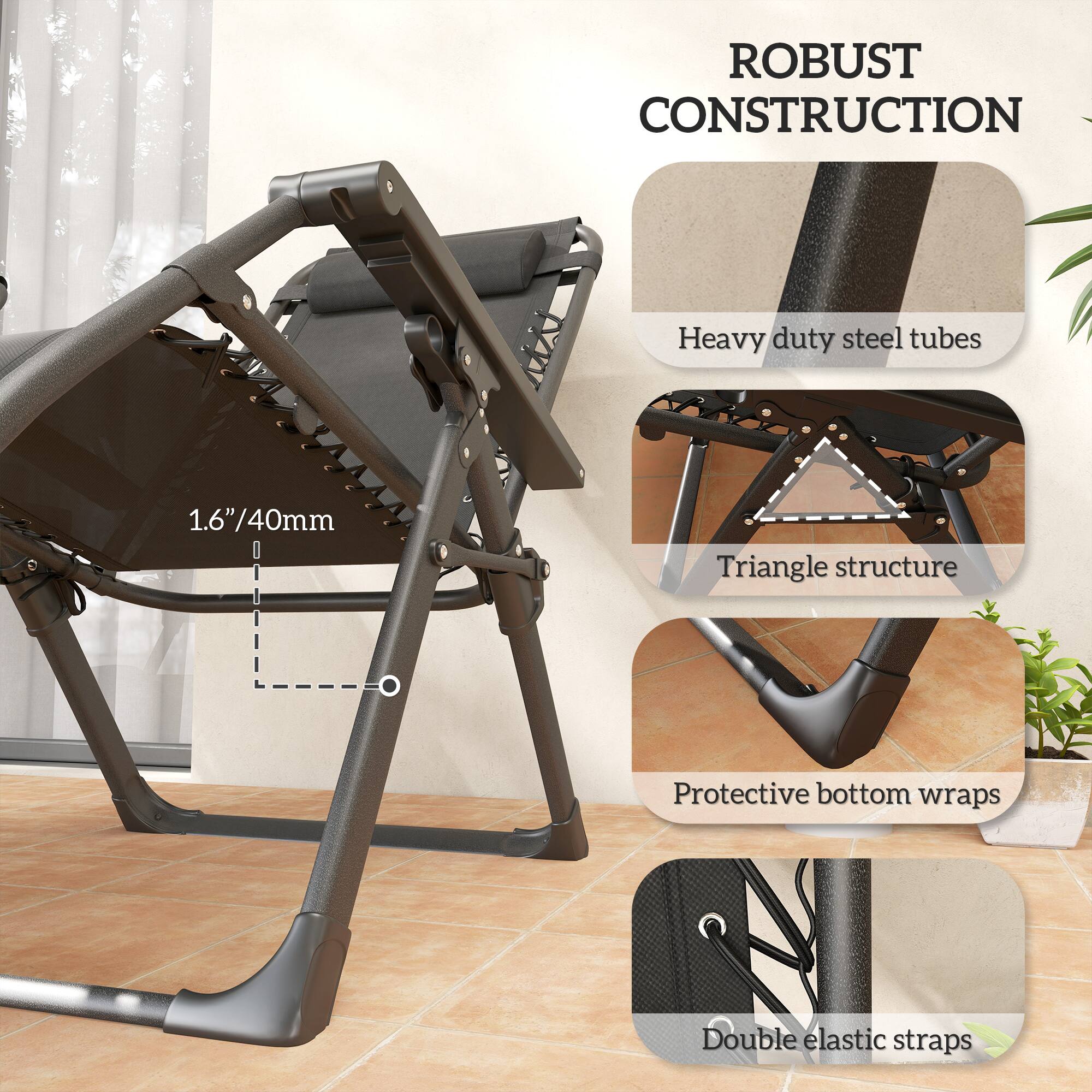 ROBUST CONSTRUCTION
Heavy duty steel tubes
Triangle structure
Protective bottom wraps
Double elastic straps