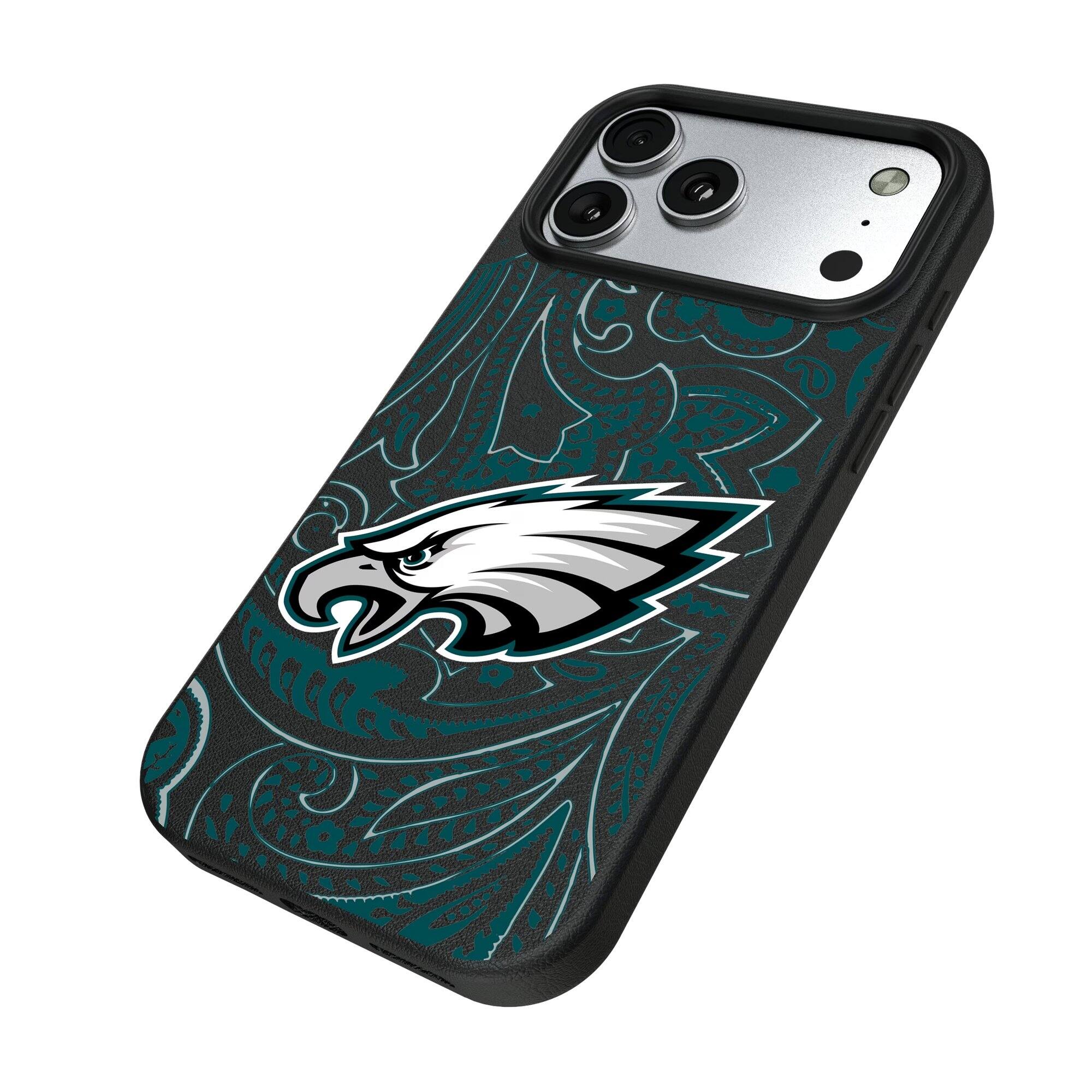 Alt View 1. Keyscaper - Philadelphia Eagles Paisley iPhone Magnetic Bump Case - 16 Plus - Black.
