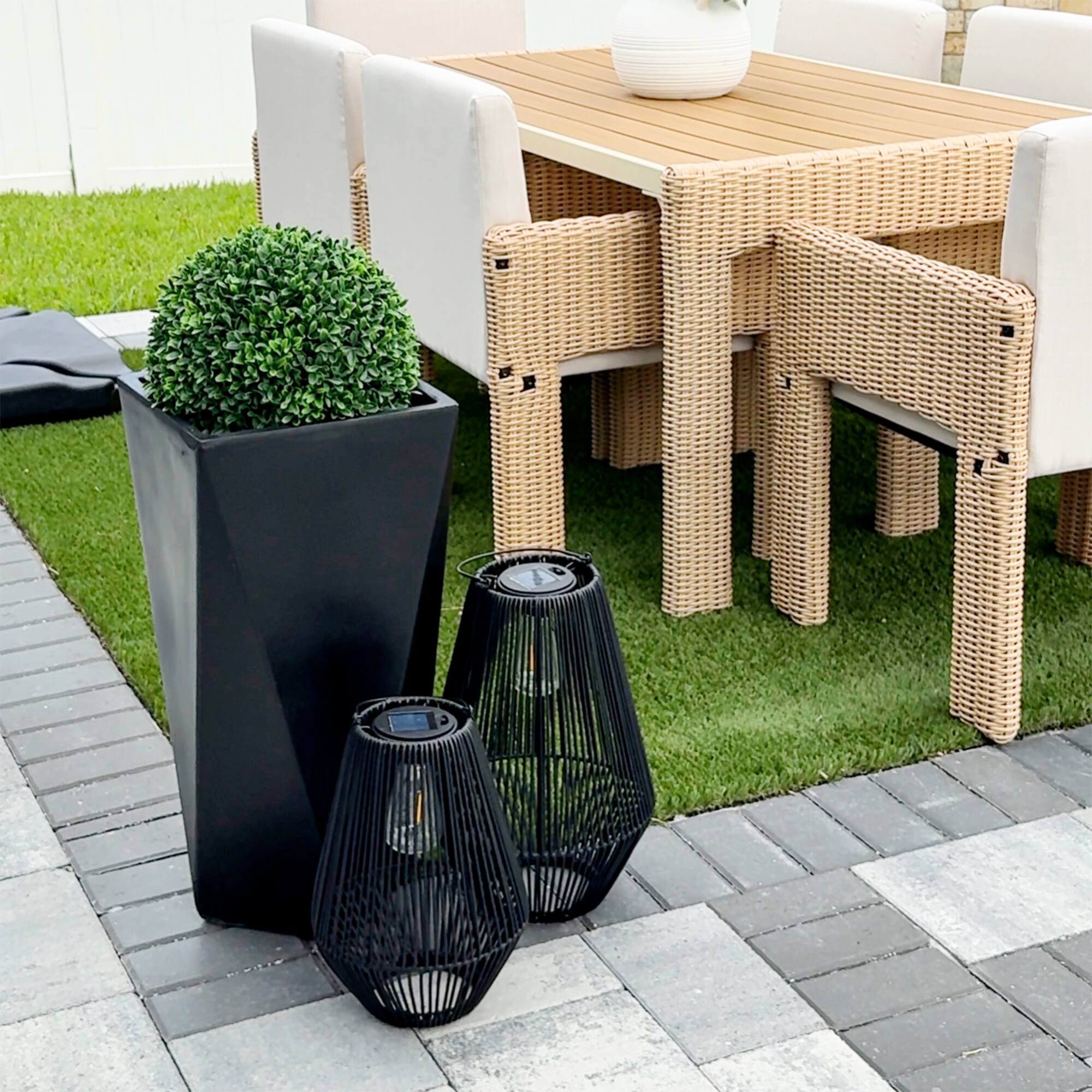 Alt View 7. Outsunny - Set of 3 Tall Planters, 28.75", 24.5", 20.5", MgO Indoor Outdoor Planters with Drainage Holes, Stackable Flower Pots - Black.