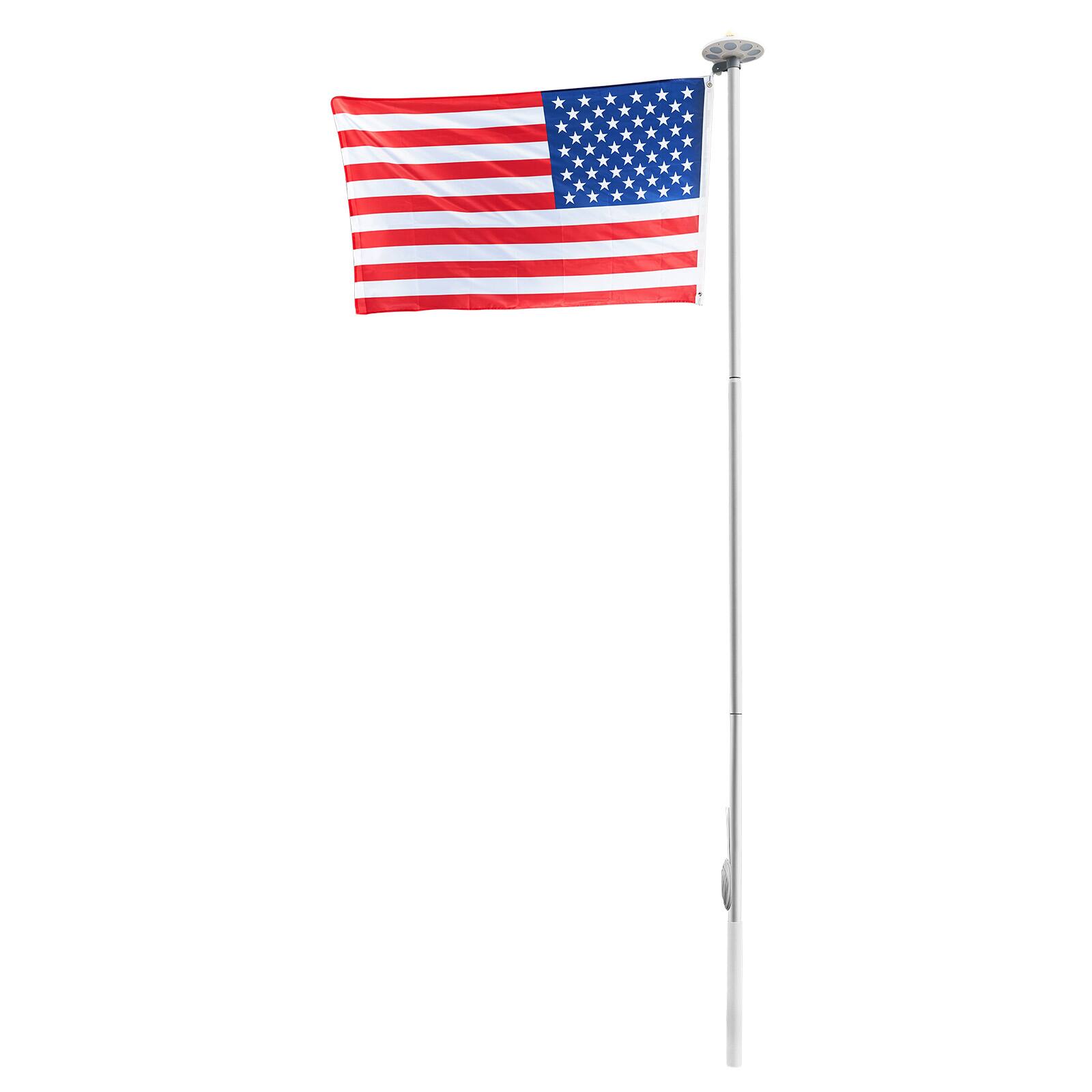 Alt View 5. VEVOR - Flag Pole, 20ft Heavy Duty Sectional Flagpole Kit with 136 LED Solar Light for Outside House In Ground - Silver.