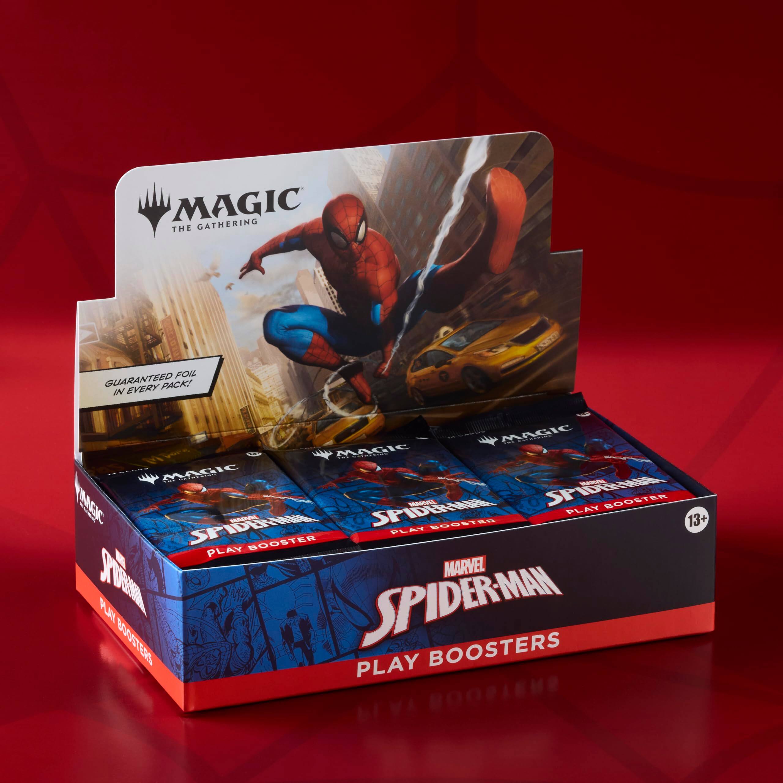 MAGIC THE GATHERING THE FOIL GUARANTEED IN EVERY PACK! MAGIC SPIDER-MAN PLAY BOOSTER 13+ PLAY MARVEL SPIDER-MAN BOOSTERS PLAY BOOSTERS SN31500