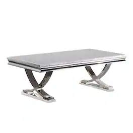 Manhattan Lane - Wety Coffee Table, Faux Marble Top, Chrome Pedestal Base, 51 Inch - Chrome, White