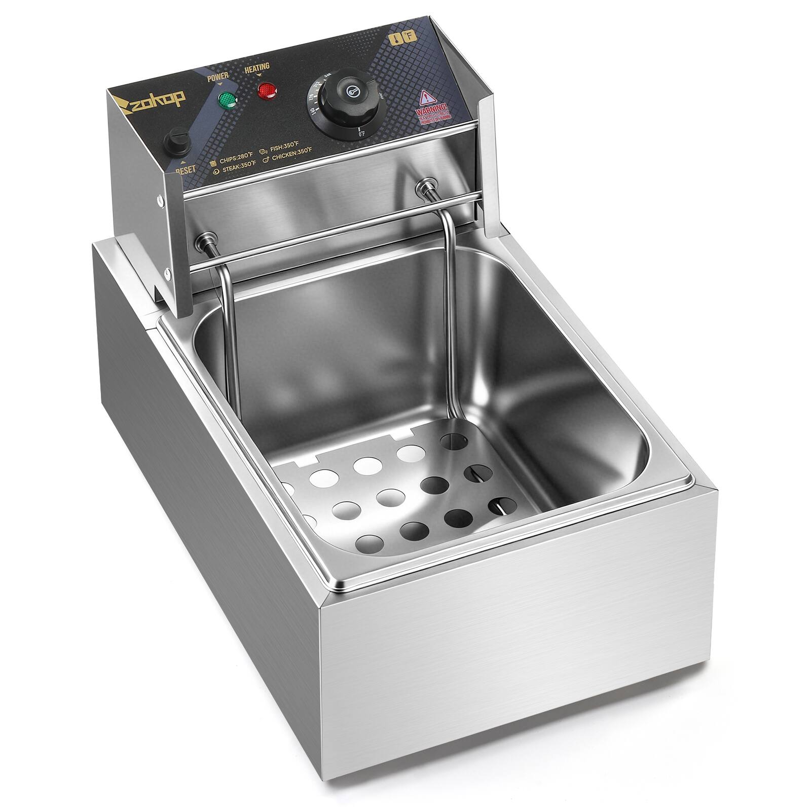 Winado - 11.4QT Electric Deep Fryer with Basket & Lid, 1700W Commercial Deep Fryer Stainless Steel French Fryer W/6.3QT/6LTank - Silver - Thumbnail 5