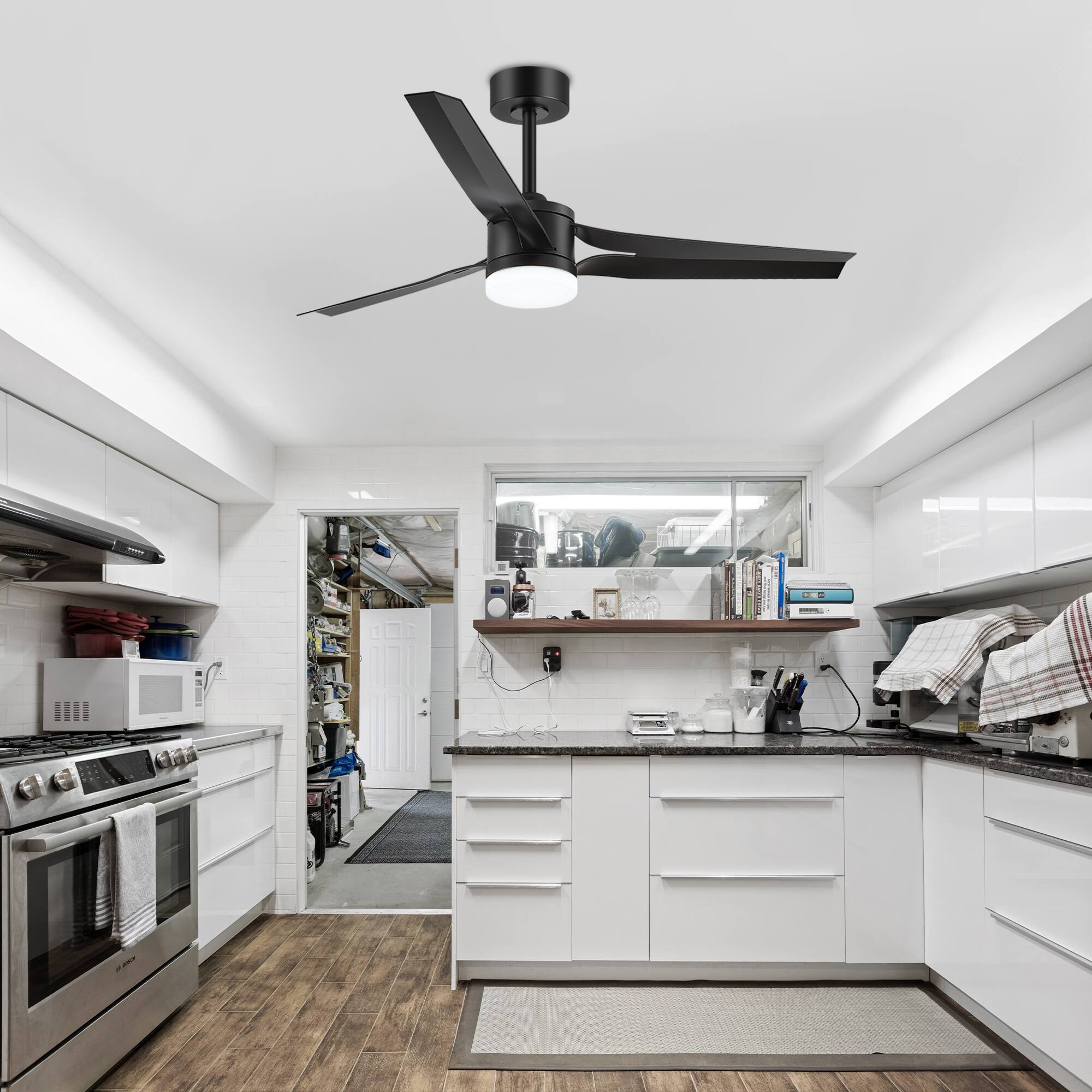 Back. Breezary - 52'' Ceiling Fan with 3-Color Light, 3 ABS Blades, DC Motor, 5''&10'' Downrods, 6-Speed Remote Control & Timer - Matte Black.