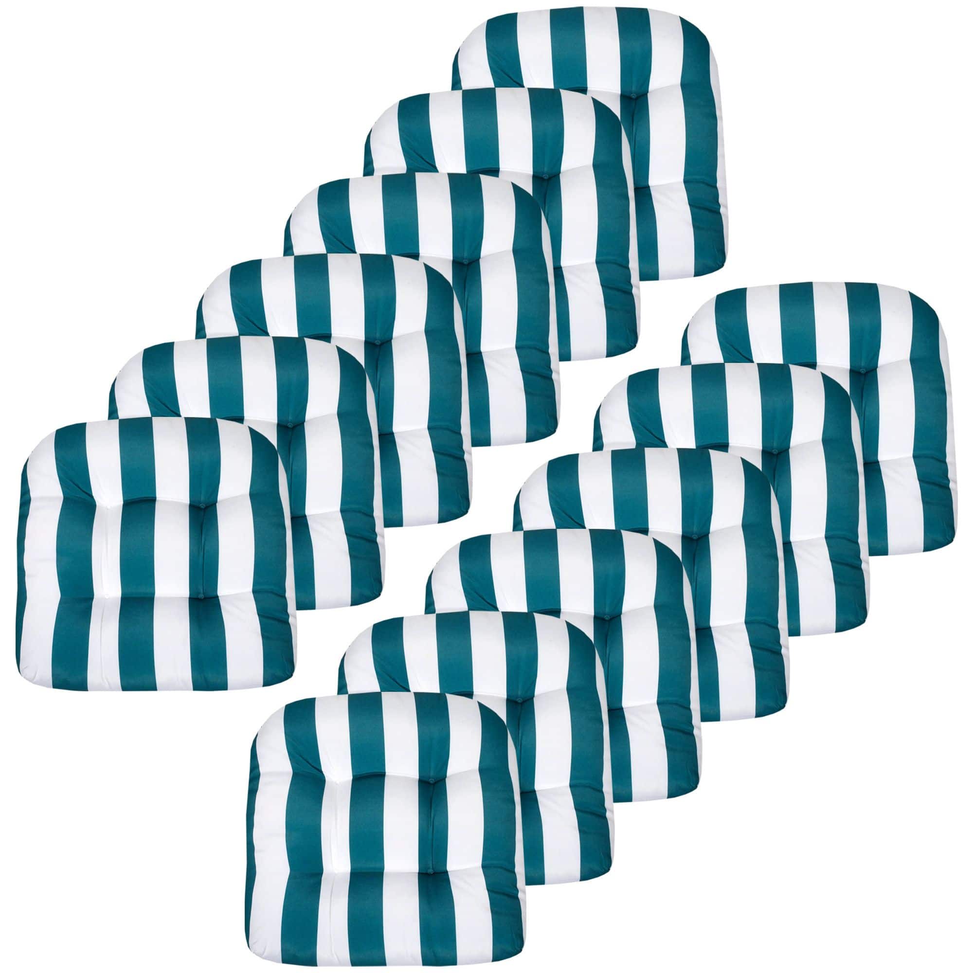 "Sweet Home Collection - Havana Stripe Patio Cushions Indoor/Outdoor Tufted 19"" x 19"", 12-Pack - Peacock/White" price history on PriceWatchPro