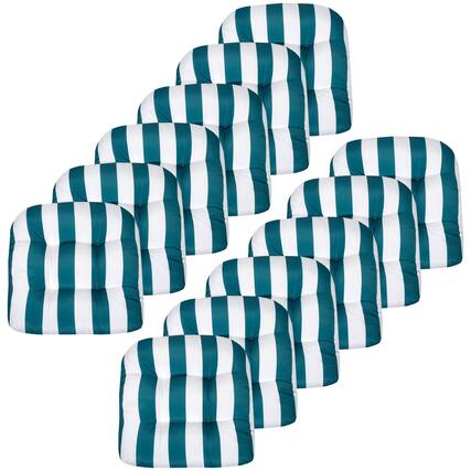 Front. Sweet Home Collection - Havana Stripe Patio Cushions Indoor/Outdoor Tufted 19" x 19", 12-Pack - Peacock/White.