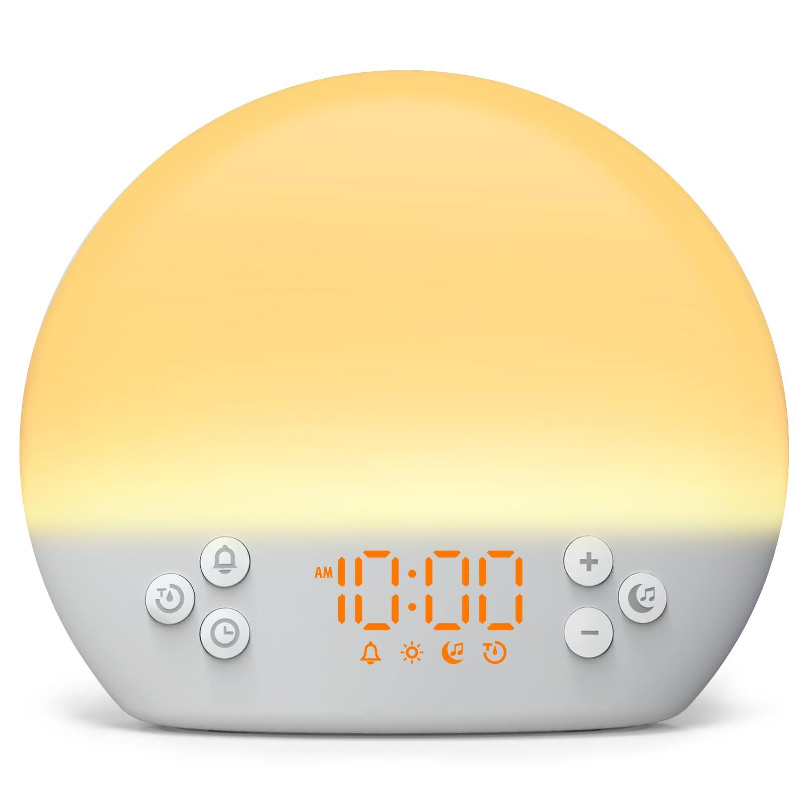 Front. Dazzed Corner - Sunrise Alarm Clock, Digital Clock with Dimmable Night Light - Ivory White.
