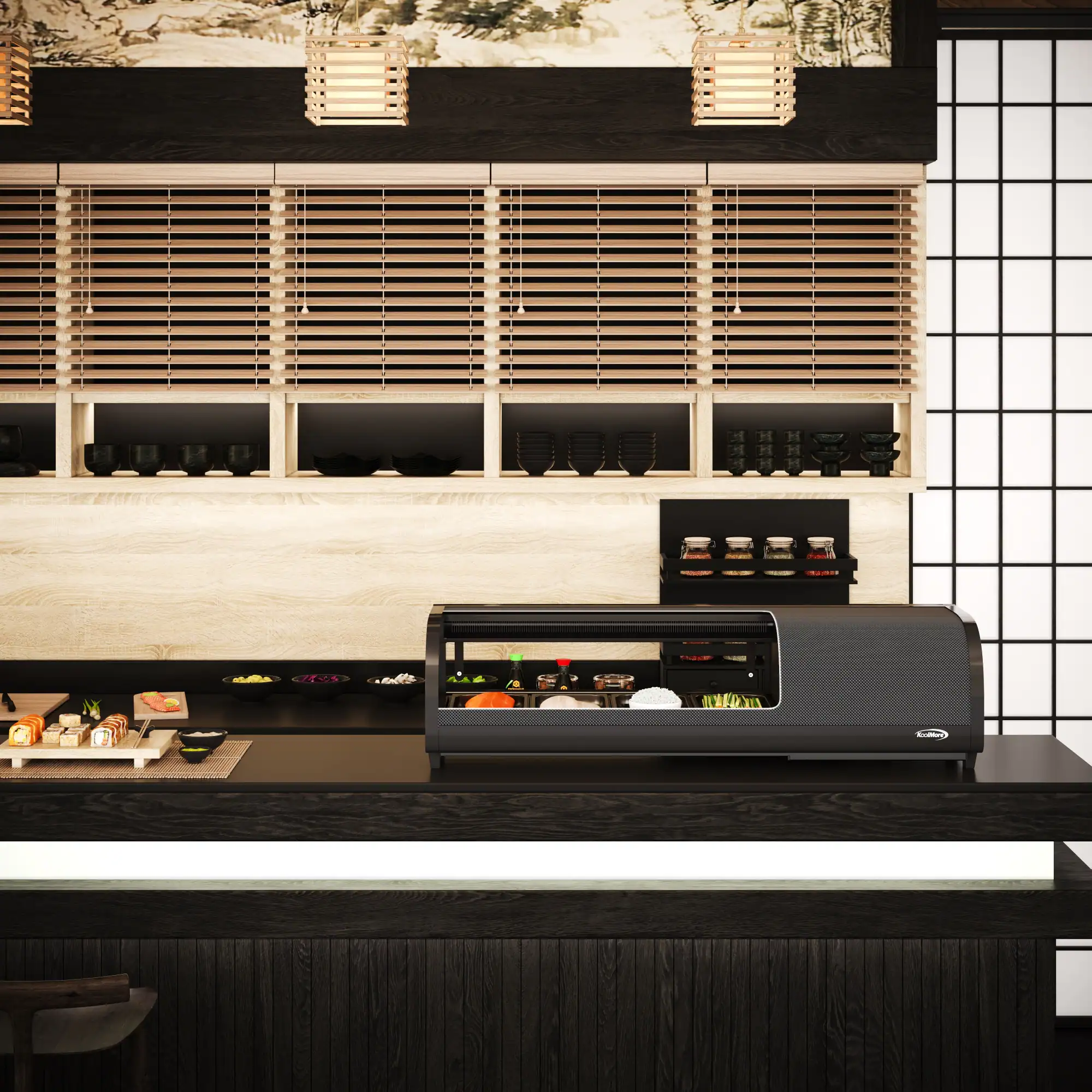 Alt View 4. Koolmore - 46 in. Glass Sushi Countertop Display Refrigerator with 4 Stainless Steel Trays in Black (KM-SR46-BK) - Black.