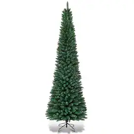 Costway - 8Ft PVC Artificial Pencil Christmas Tree Slim Stand - Green