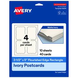 Avery - Cards with Flourished Edges, 3.5" x 5", Matte Ivory, 40ct - White