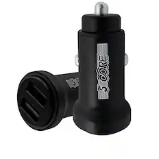 Front. 5 CORE - USB Car Charger Cigarette Lighter Adapter Dual USB Port Adapter 12/24 V Fast Charging - Black.