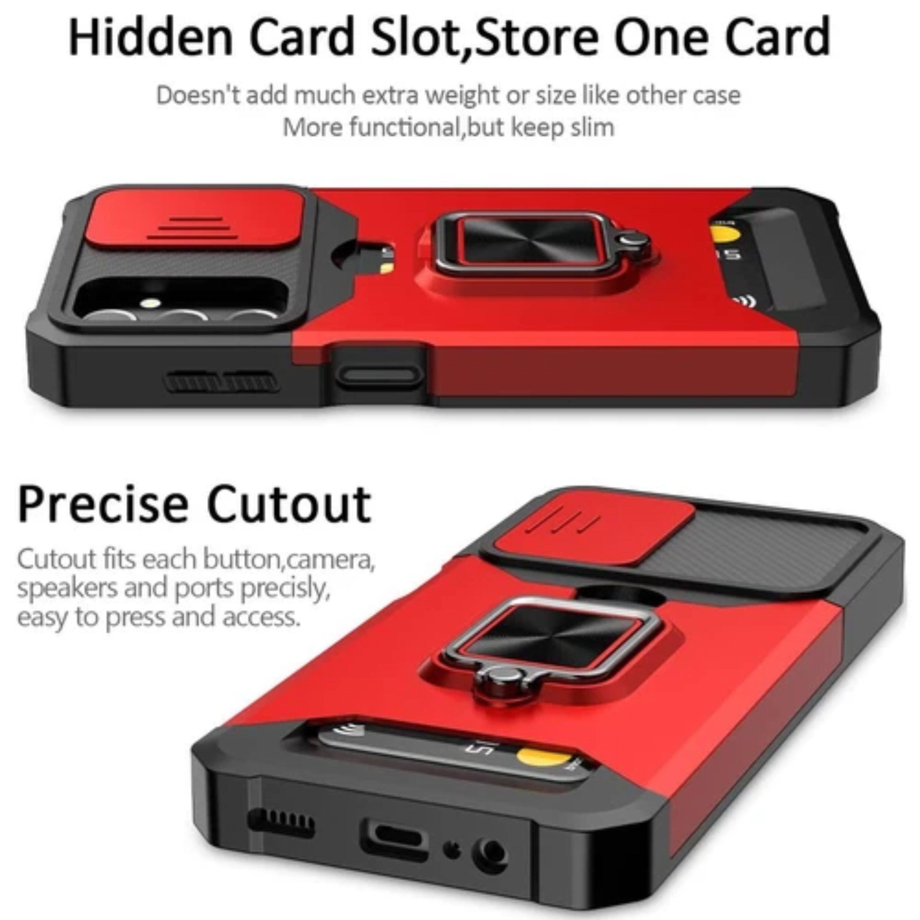 Hidden Card Slot, Store One Card  
Doesn't add much extra weight or size like other case  
More functional, but keep slim  

Precise Cutout  
Cutout fits each button, camera, speakers and ports precisely, easy to press and access.