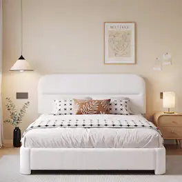 Vipbear - F/Q/K Upholstered Platform Bed Frame | Height Adjustable Headboard, No Box Spring Needed, Works with 8–14" Mattresses - Off-white