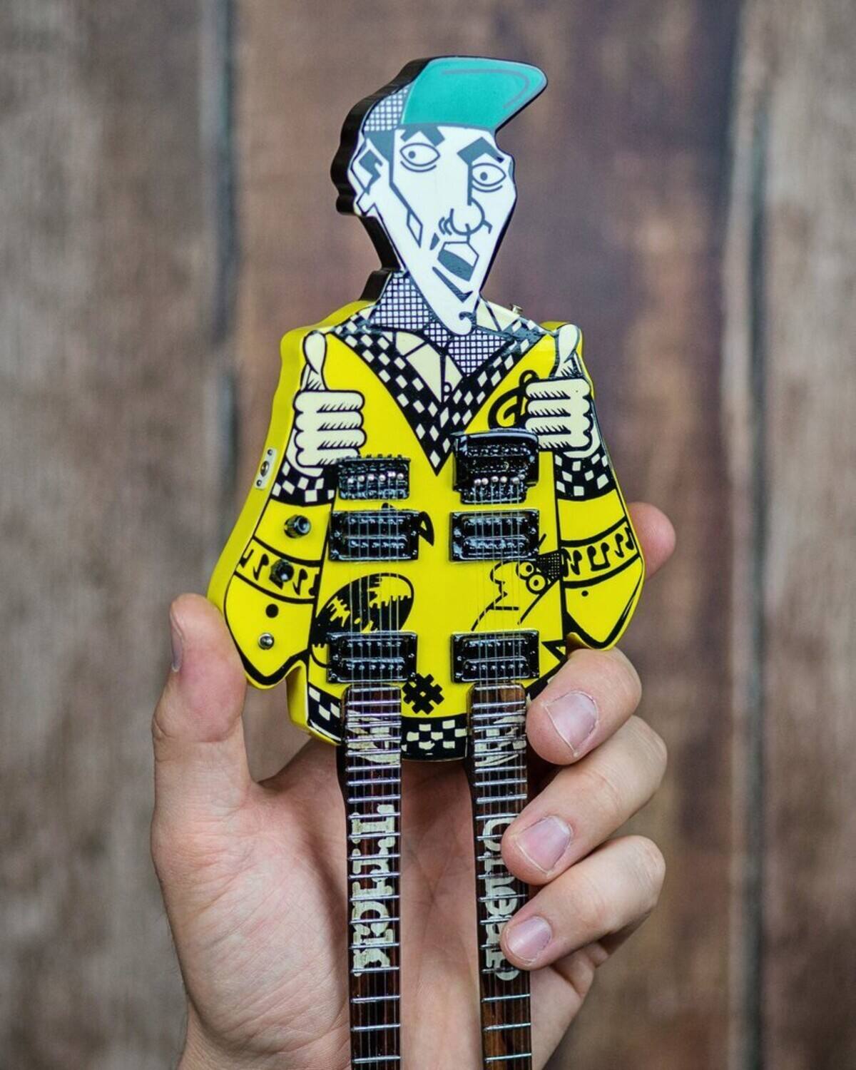 Alt View 2. Axe Heaven - Rick Nielsen - Axe Heaven Rick Nielsen Uncle Dick Doubleneck Mini Guitar Replica Collectible RN-503  - Collectibles - Multicolor.