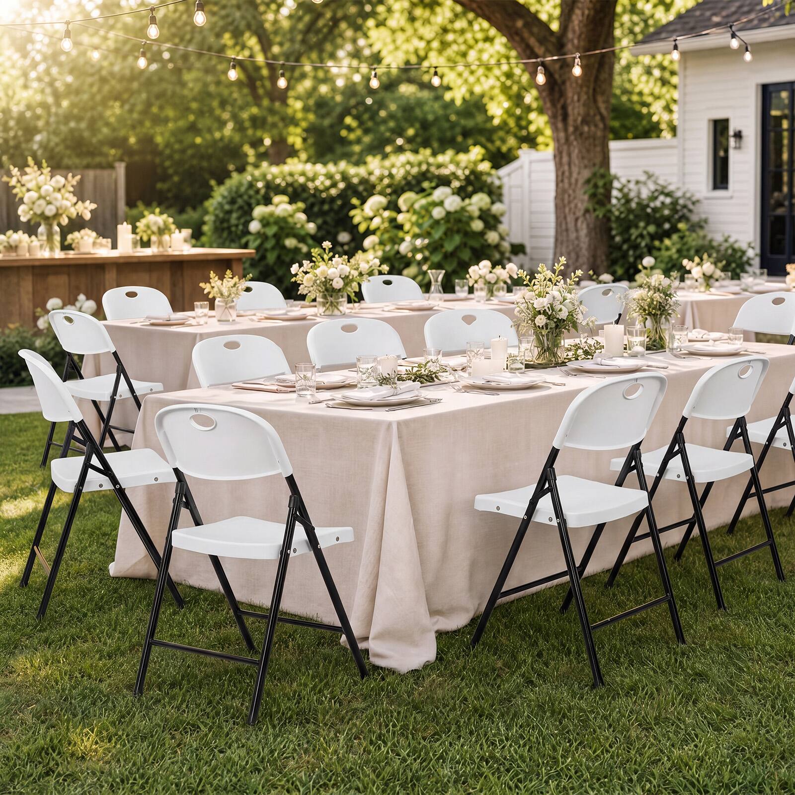 Alt View 3. Costway - Costway Foldable Plastic Chairs Set of 6 with Curved PP Seat Ergonomic Backrest Metal Legs - White.