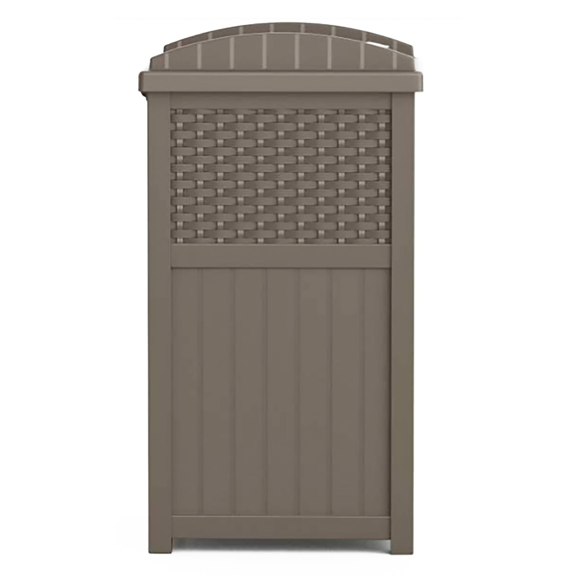Alt View 2. Suncast - Suncast Wicker Plastic Hideaway Trash Can with Latching Lid, Dark Taupe (2 Pack) - Grey.