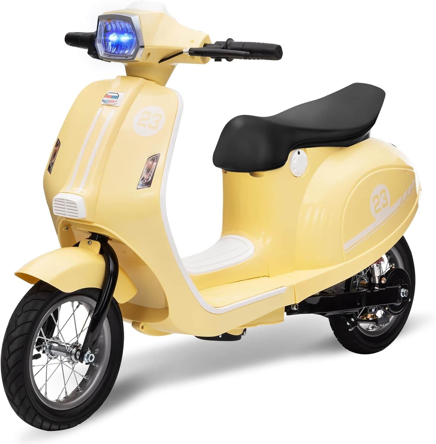 Homhougo - 24V 350W Kids Electric Scooter with Seat, LED Lights, Waterproof, Beige