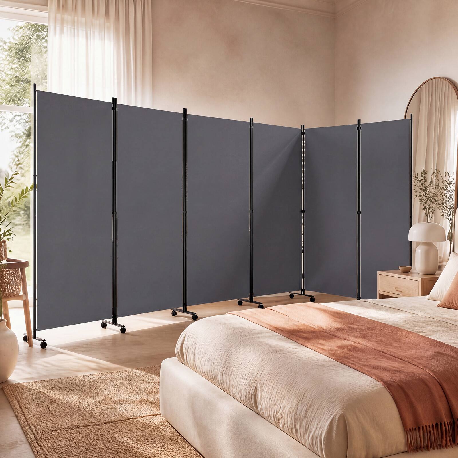 Alt View 3. Costway - Costway Room Divider with Lockable Wheels, 6 Panel Folding Privacy Screen for Office - Gray.