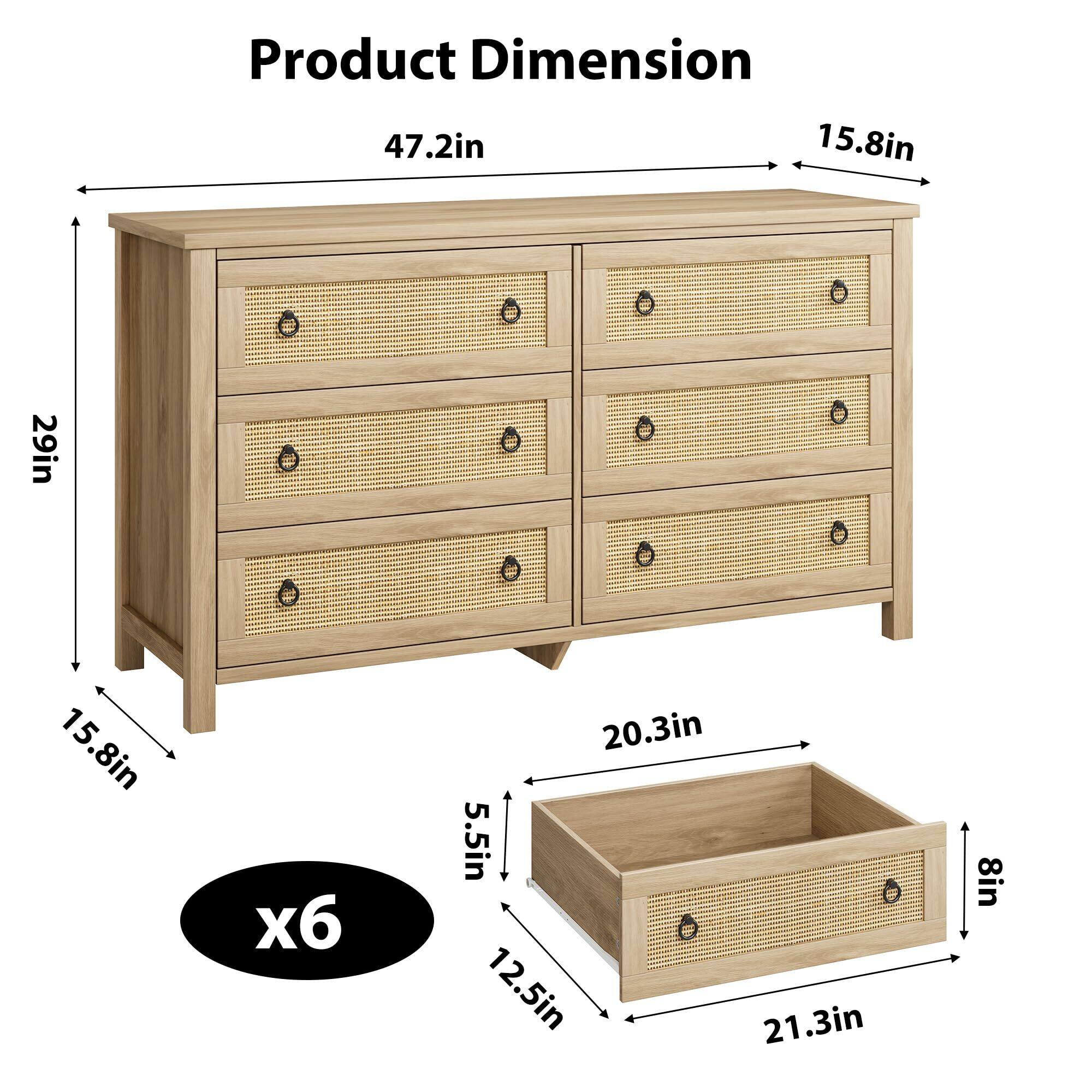 Alt View 1. Acekool - Rattan Dresser for Bedroom with 6 Drawers, Chest of Drawers with Large Clothes Storage Cabinet - Yellow.