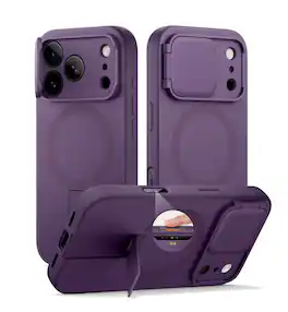 SURITCH - Phone Case for iPhone 17 Pro with Magnetic Camera Slide Cover&Kickstand, Compatible with MagSafe,Shockproof Bumper Cove - Dark Purple