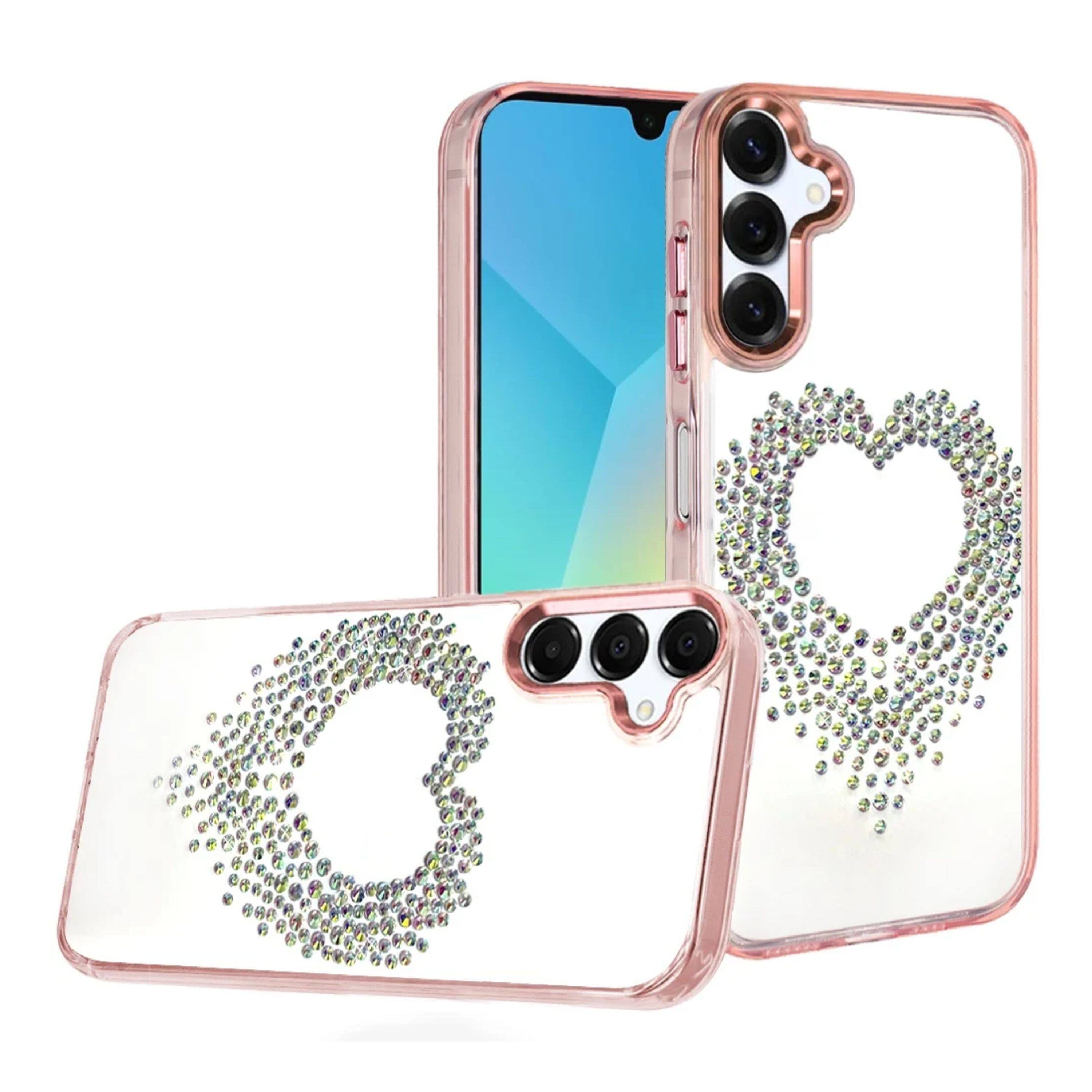 Kitcheniva - Heart Shaped Crystals Design Phone Case With Tempered Glass For Samsung Galaxy A16 5G - Rose Gold