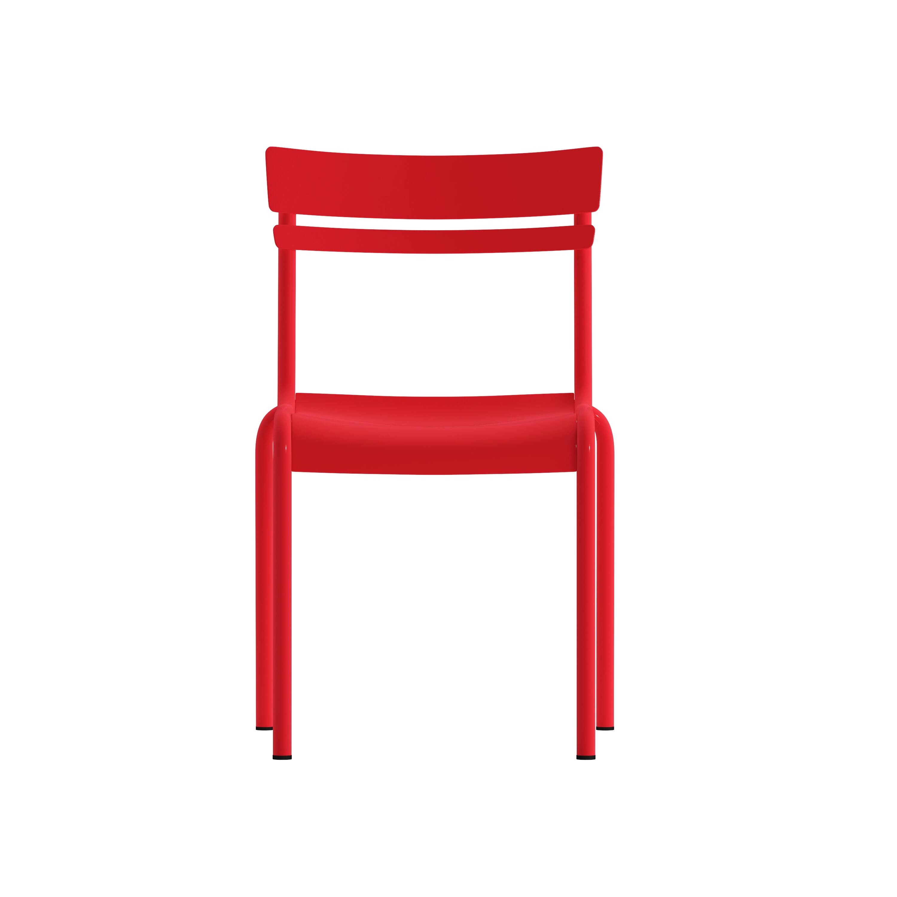 Angle. Flash Furniture - Nash Commercial Grade Steel Stack Chair, Indoor-Outdoor Armless Chair with 2 Slat Back in Red - Red.