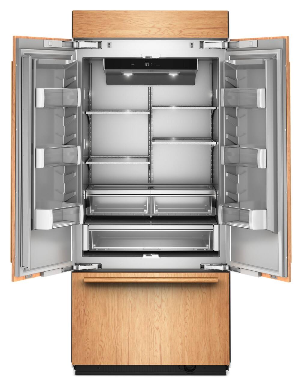 Angle. KitchenAid - 36" wide 20.8 cu. ft.  Built-In Panel-Ready (not included) French Door Bottom Mount Refrigerator with Platinum Interior - Panel Ready.
