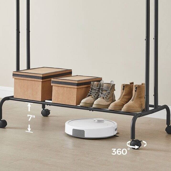 Left. Hivvago - Minimalistic 2 Rod Wheeled  Laundry Sorter Clothing Rack in Black - Black.