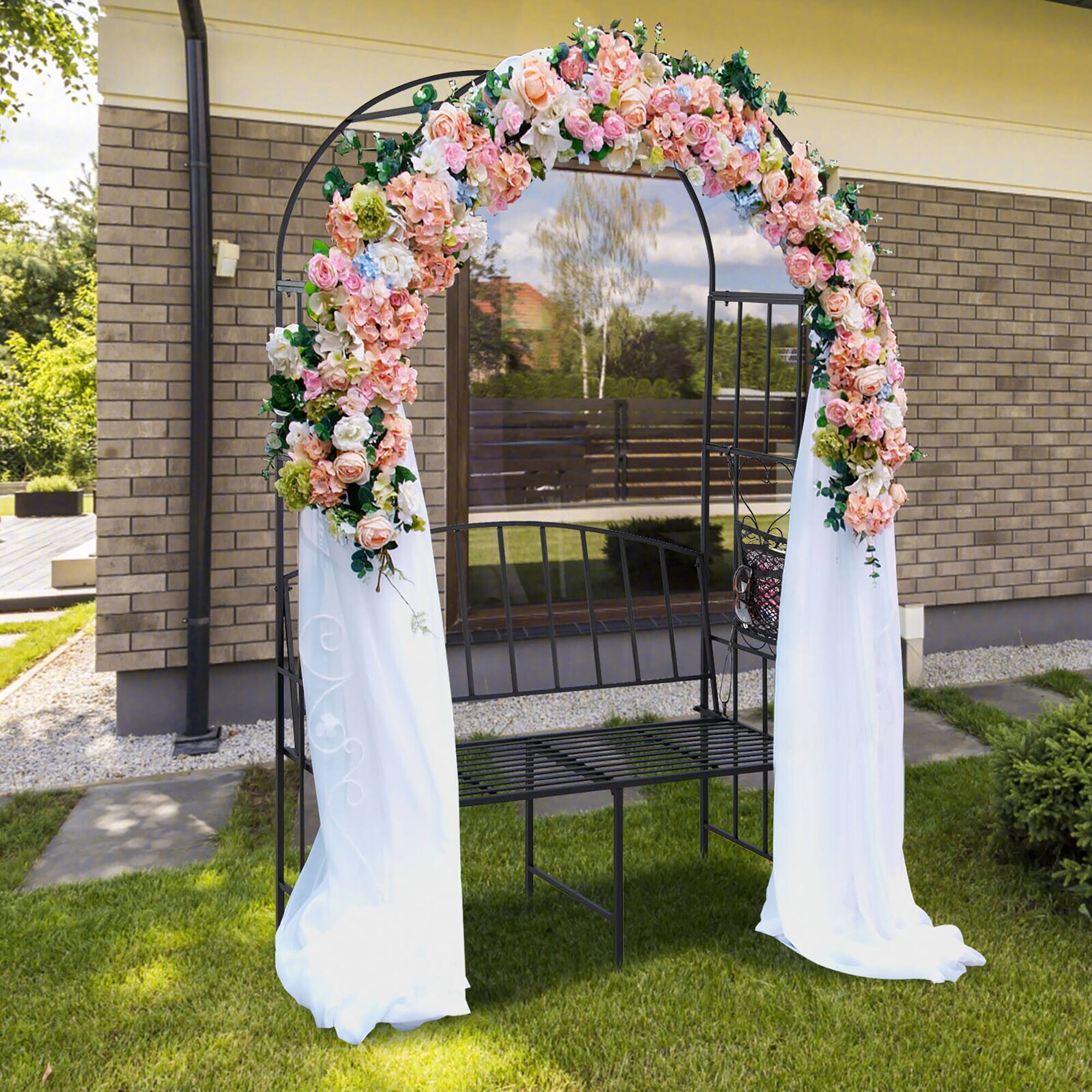 Alt View 1. Gymax - Gymax Steel Garden Arch w/ 2-Seat Bench 6'7''H x 3'8''W Outdoor Arbor for Climbing Plants - Black.