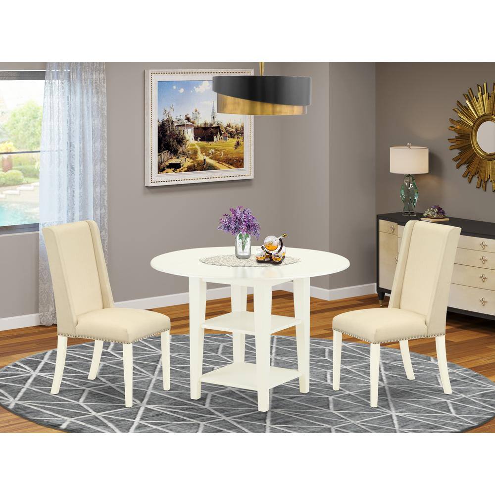 Left. East West Furniture - Dining Room Set Linen White - Brown.