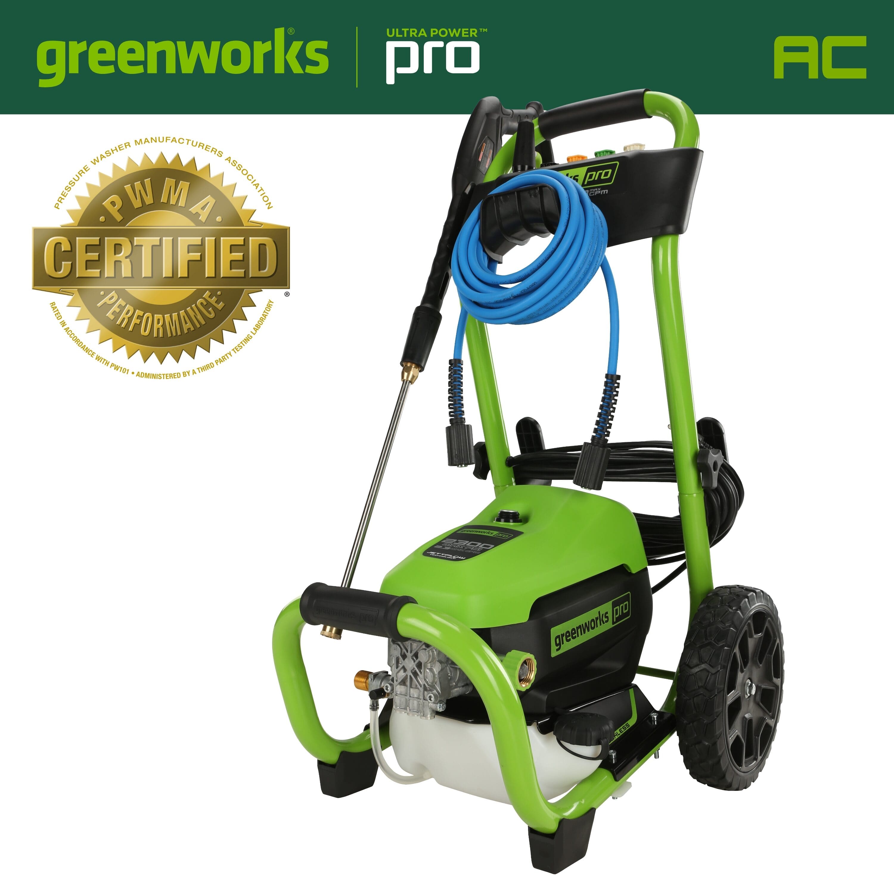 Greenworks - Pro Electric Pressure Washer up to 2300 PSI at 1.2 GPM - Green - Back_Zoom