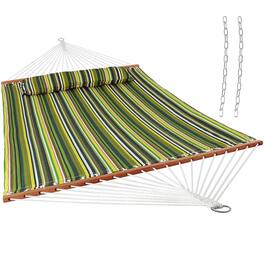 Sunnydaze - Large Quilted Hammock with Spreader Bar and Pillow - Melon Stripe