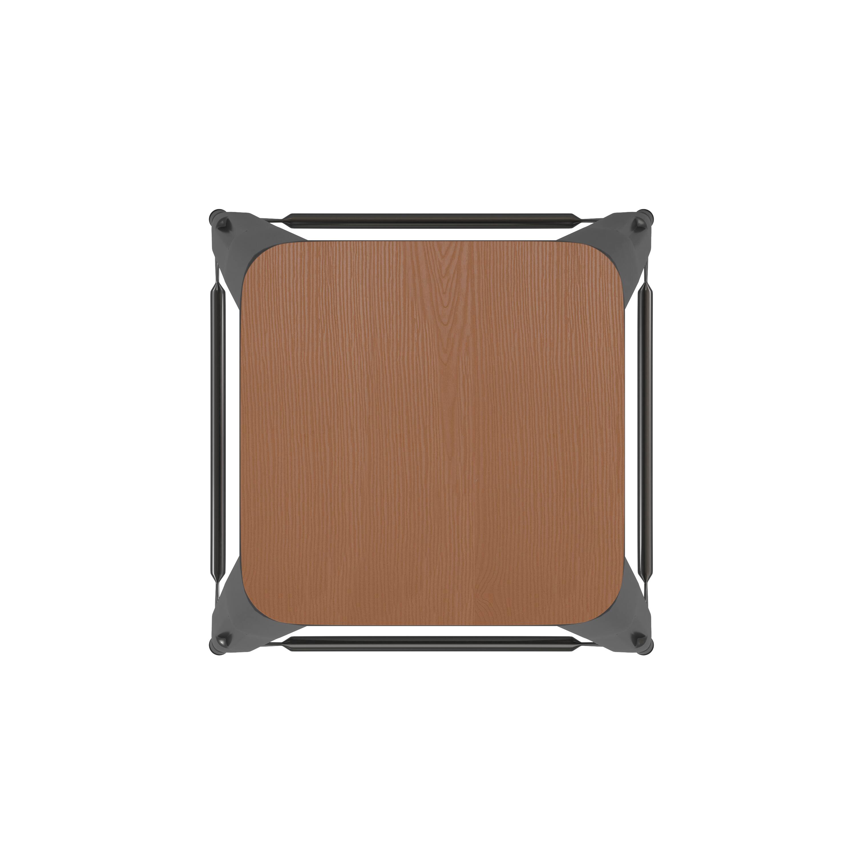Alt View 9. Emma + Oliver - Kam Backless Metal Indoor-Outdoor Stool with All-Weather Polystyrene Seat - Teak Seat/Black Frame.