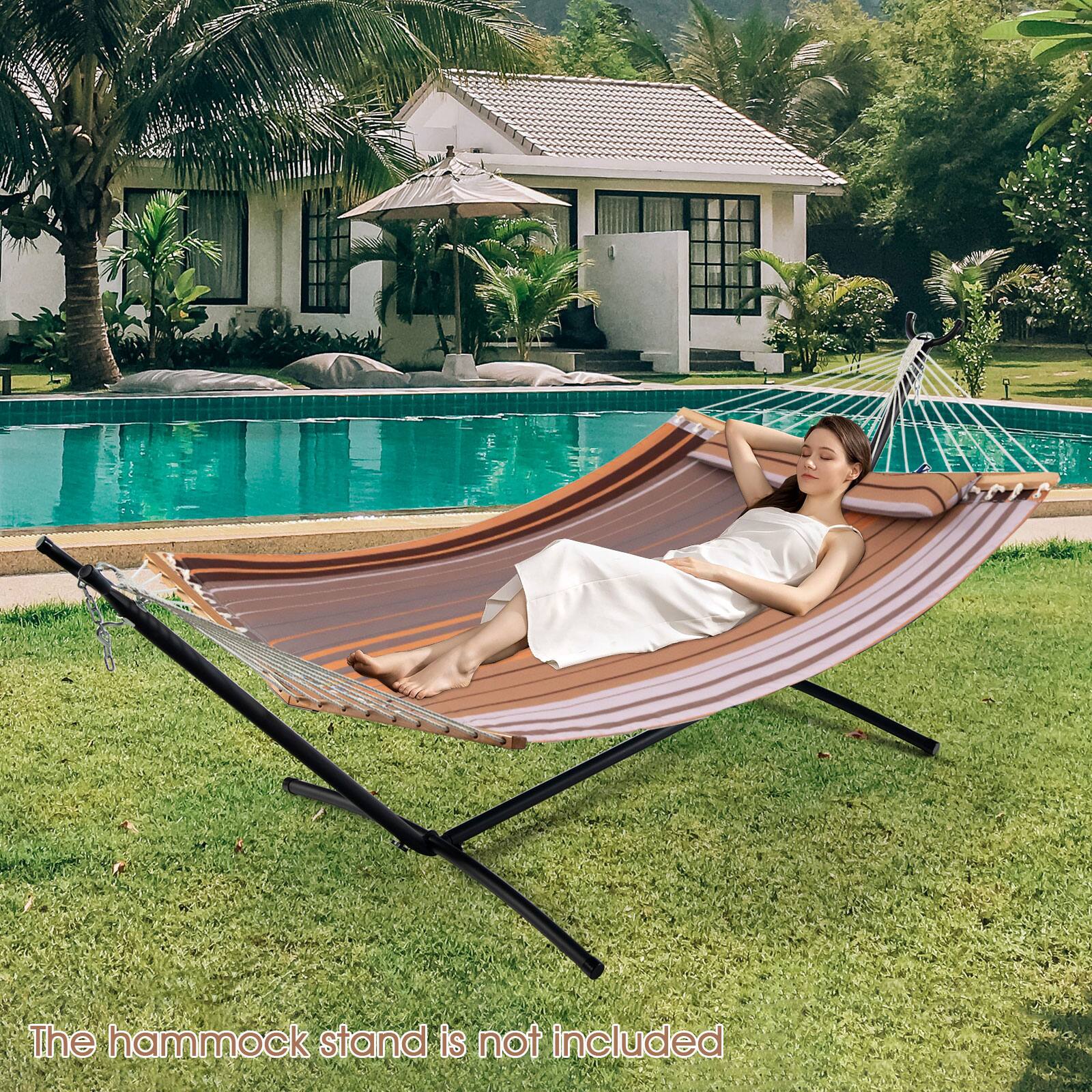 Alt View 1. Gymax - Gymax Patio Hammock Foldable Portable Swing Chair Bed Detachable Pillow Blue & Green - Brown.
