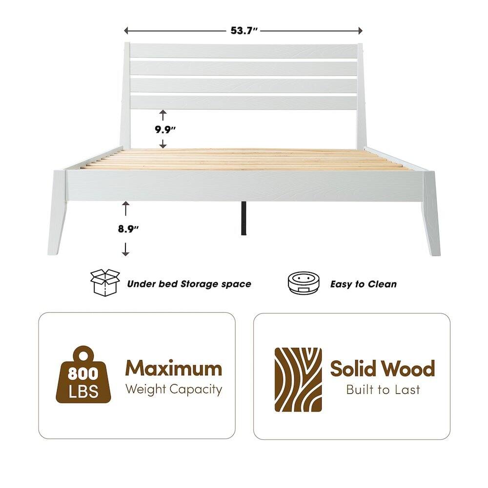 53.7" 9.9" 8.9" Under bed Storage space Easy to Clean 800 Maximum LBS Weight Capacity Solid Wood Built to Last