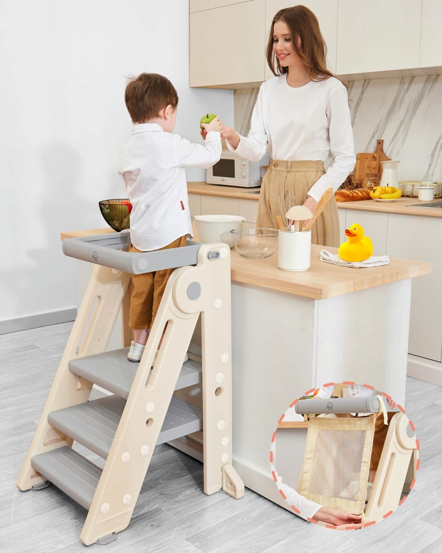 JETRANSPORT - Foldable Tower Kitchen Learning Stool Helper Montessori Standing For Counter Collapsible Adjustable Step - Gray