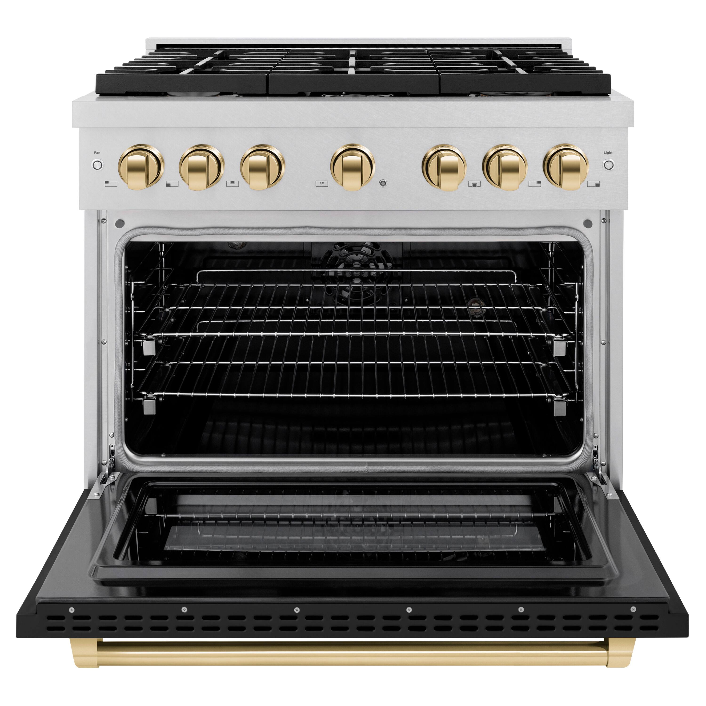 Angle. ZLINE - ZLINE Autograph 36 in. Paramount Dual Fuel Range with Black and Gold Accents (SDRSZ-BLM-36-G) - Black.