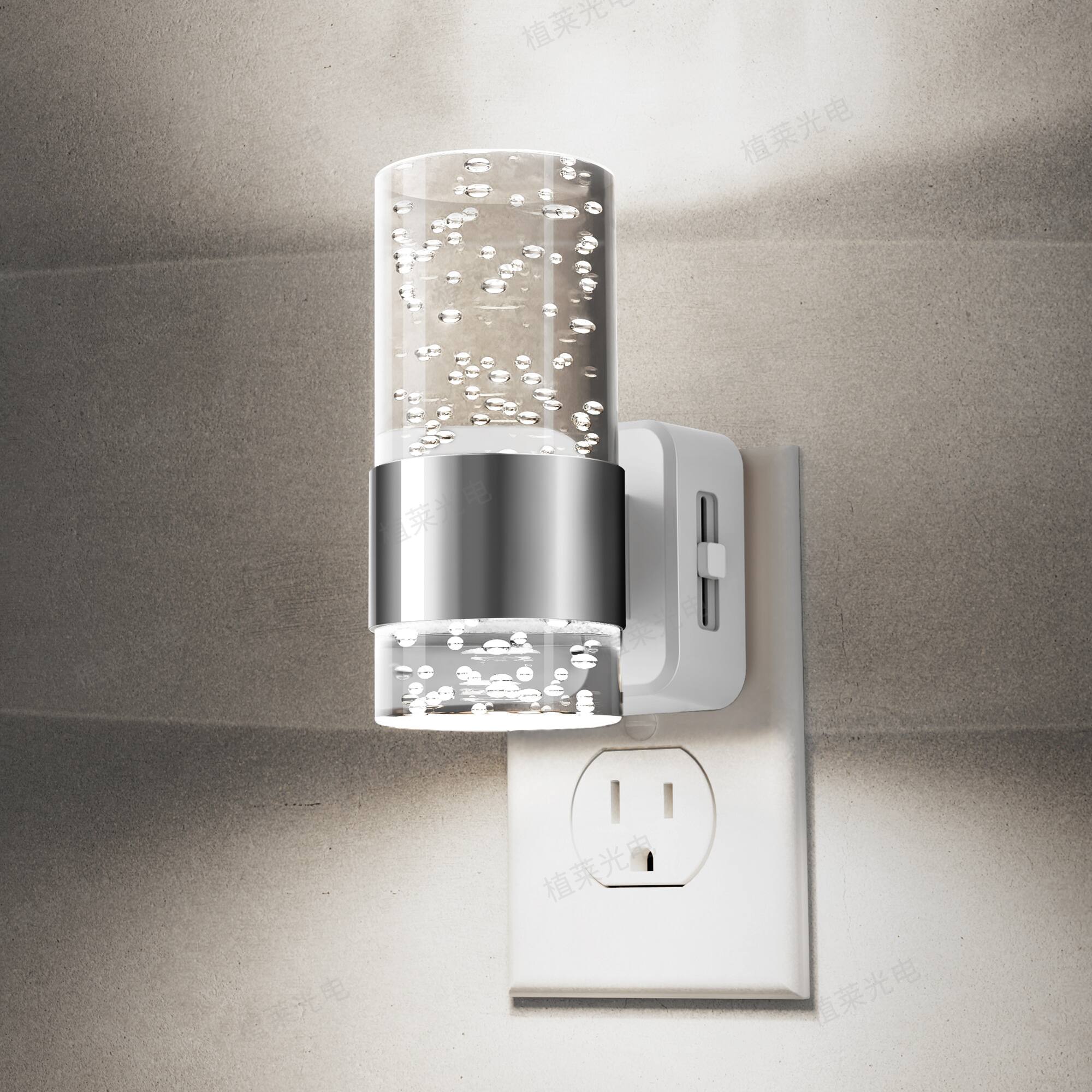 Left. Jandcase - JANDCASE 2-Pack 1W  Plug-in Night Light, 5000K Daylight White, Bubble Acrylic Pillar, Up/Down Light, , US 3-Prong - Silver.
