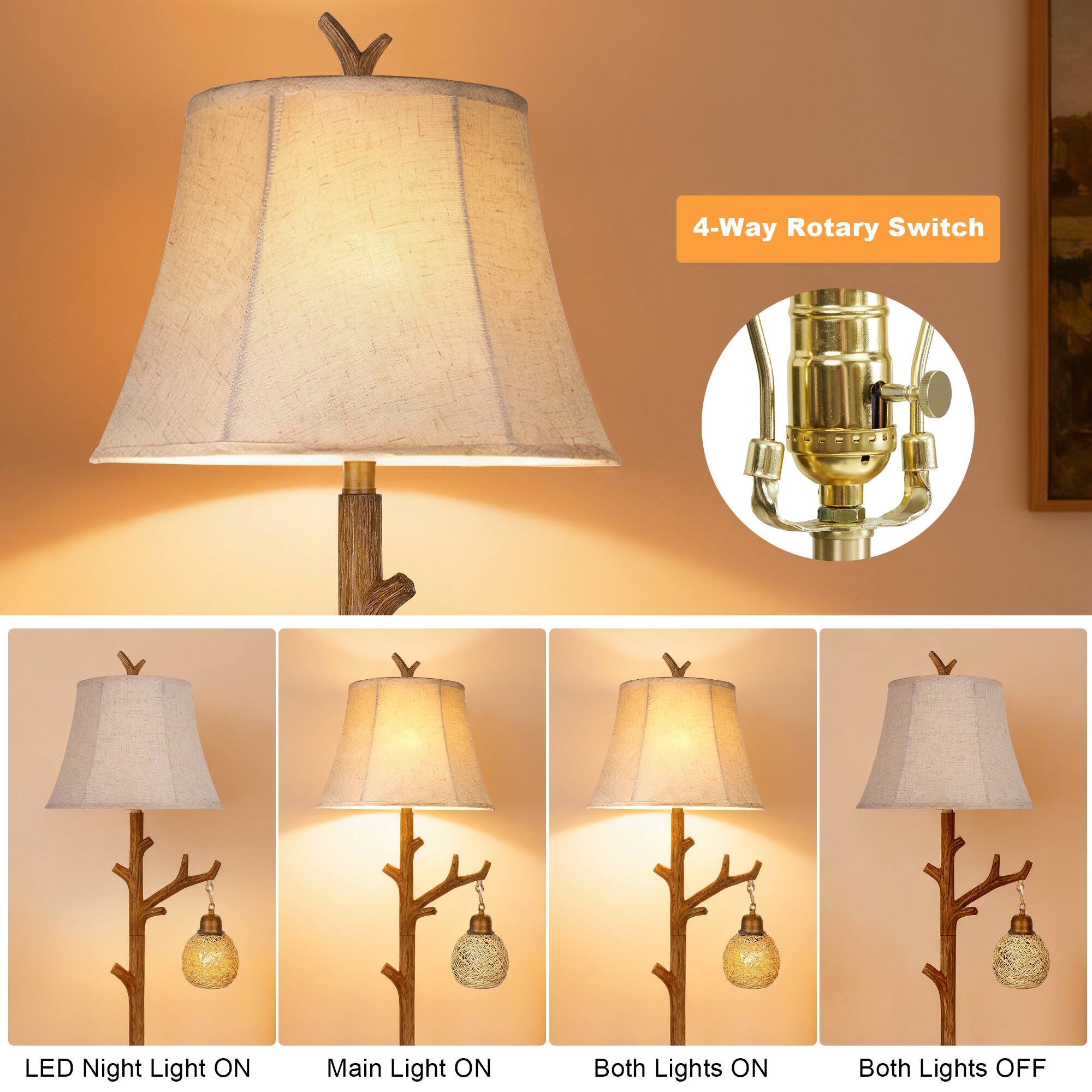 4-Way Rotary Switch

LED Night Light ON

Main Light ON

Both Lights ON

Both Lights OFF