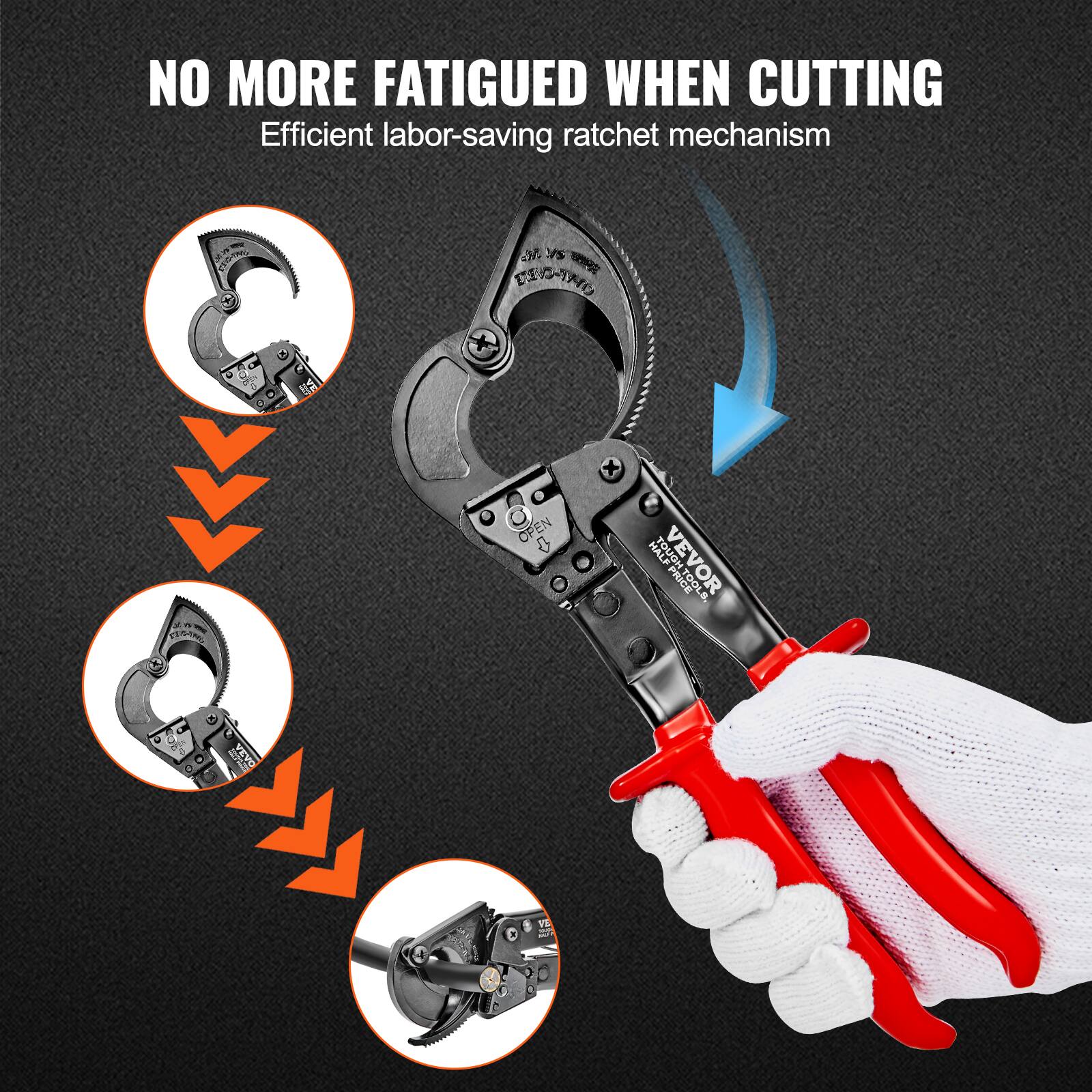 NO MORE FATIGUED WHEN CUTTING  
Efficient labor-saving ratchet mechanism