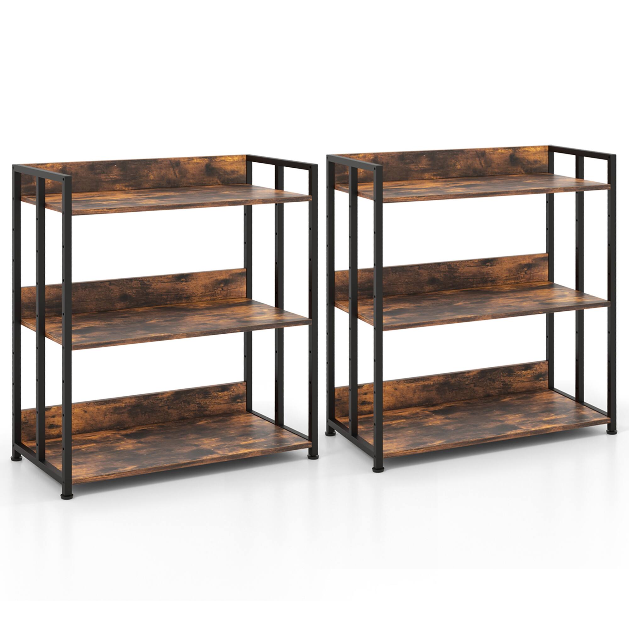 Alt View 9. Gymax - Gymax 2 PCS 3-Tier Metal Frame Corner Bookcase w/Adjustable Shelves Rustic Brown - Rustic Brown & Black.